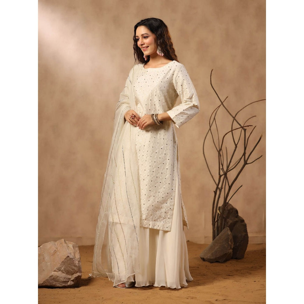 Palak Khandelwal White Kurta with Sharara and Hand Embroidered Dupatta (Set of 3)