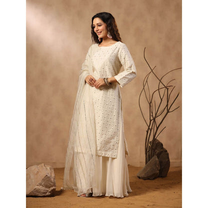 Palak Khandelwal White Kurta with Sharara and Hand Embroidered Dupatta (Set of 3)