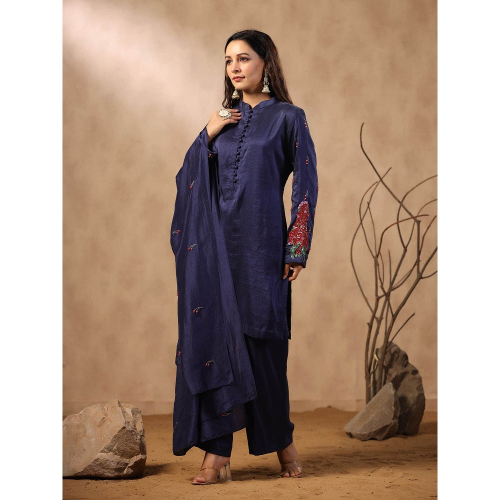 Palak Khandelwal Royal Blue Kurta Paired with Pants and Dupatta (Set of 3)