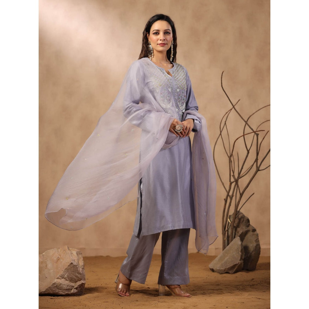 Palak Khandelwal Lavender Blue Kurta Paired with Pants and Dupatta (Set of 3)