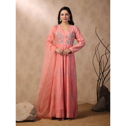 Palak Khandelwal Pink Anarkali with Hand Embroidered Paired with Dupatta (Set of 2)