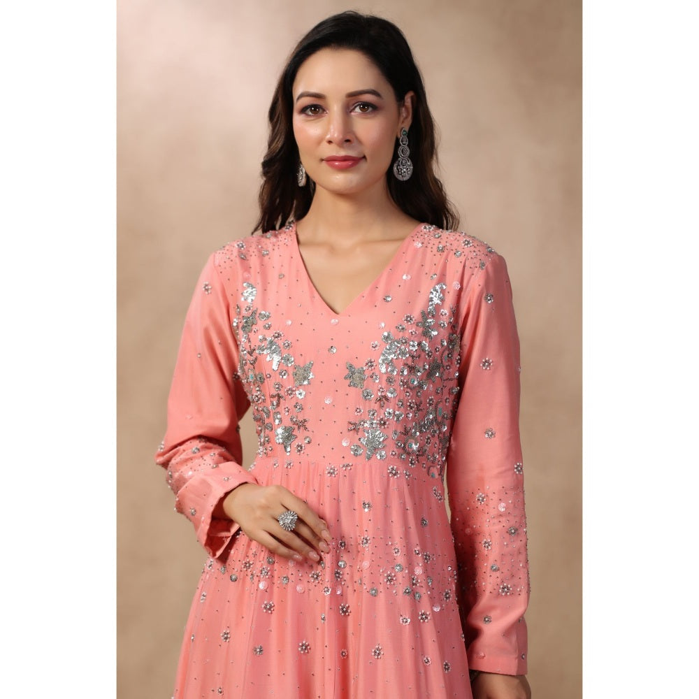 Palak Khandelwal Pink Anarkali with Hand Embroidered Paired with Dupatta (Set of 2)