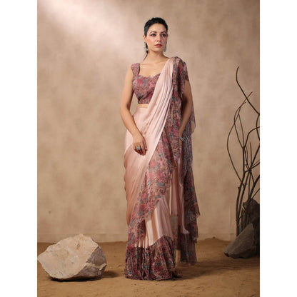 Palak Khandelwal Pink Printed Ruffles Pre Draped Saree with Stitched Blouse