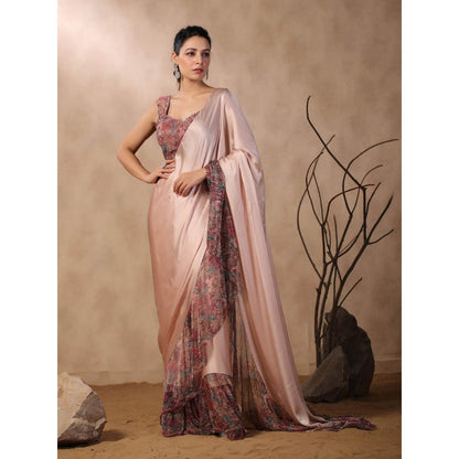 Palak Khandelwal Pink Printed Ruffles Pre Draped Saree with Stitched Blouse
