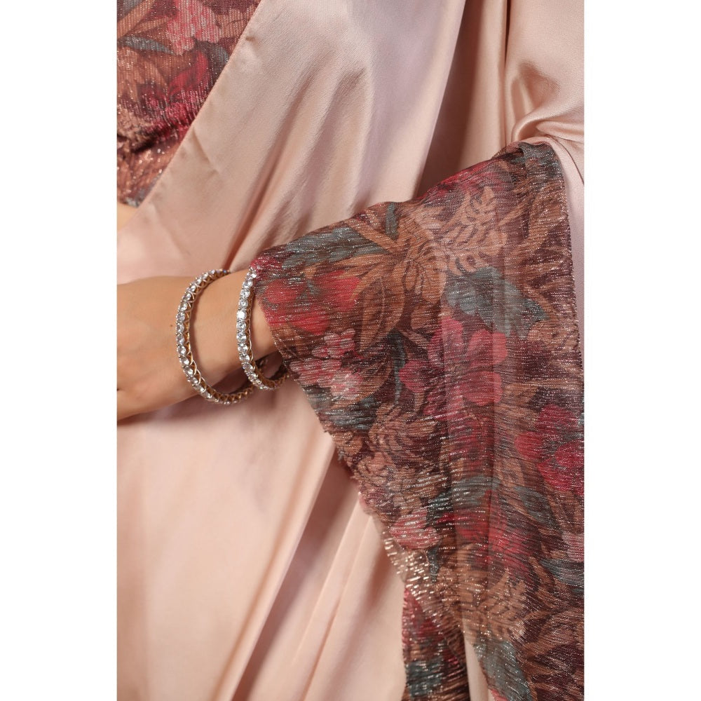 Palak Khandelwal Pink Printed Ruffles Pre Draped Saree with Stitched Blouse