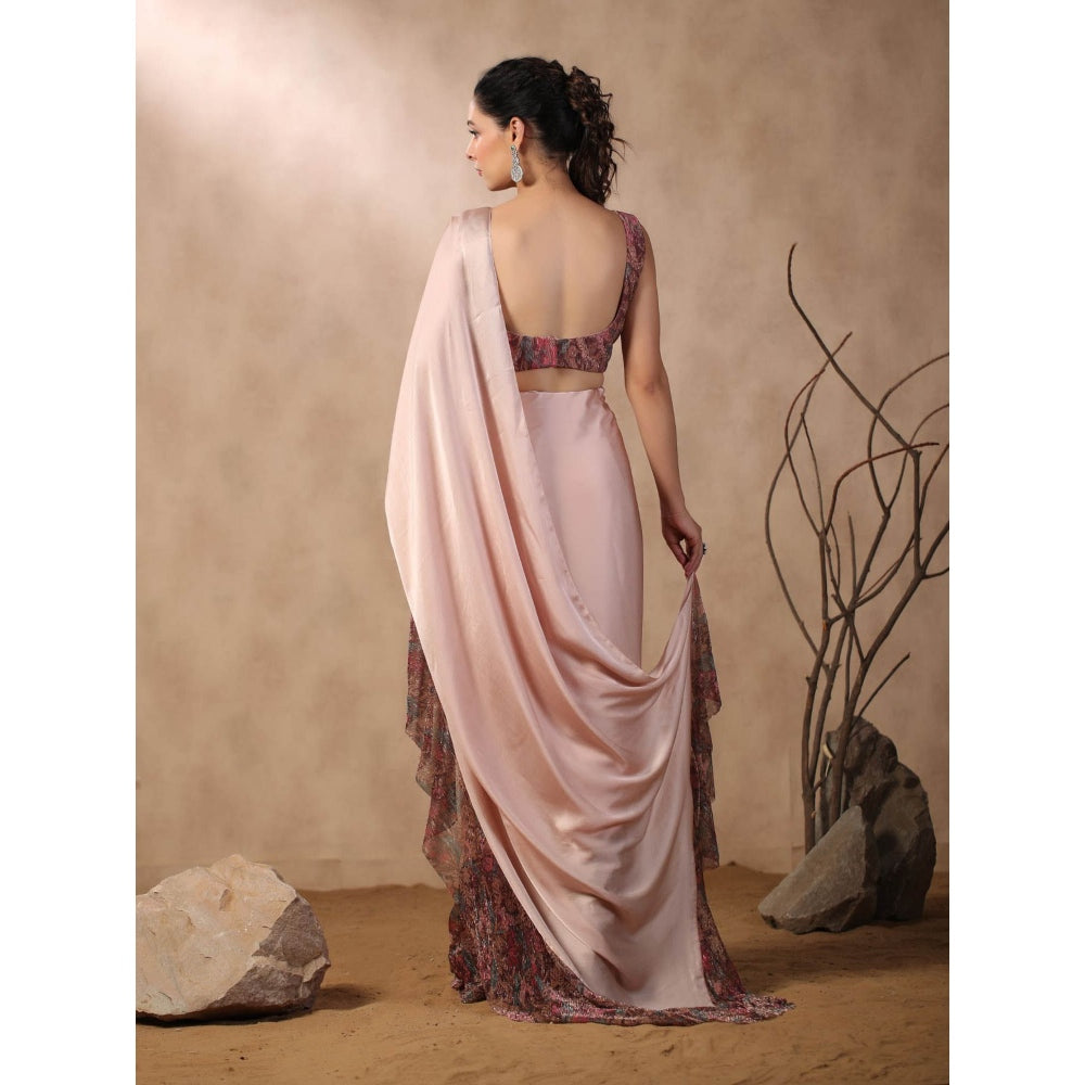 Palak Khandelwal Pink Printed Ruffles Pre Draped Saree with Stitched Blouse