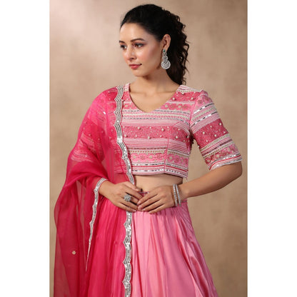 Palak Khandelwal Pink Embroidered Skirt with Blouse and Dupatta (Set of 3)
