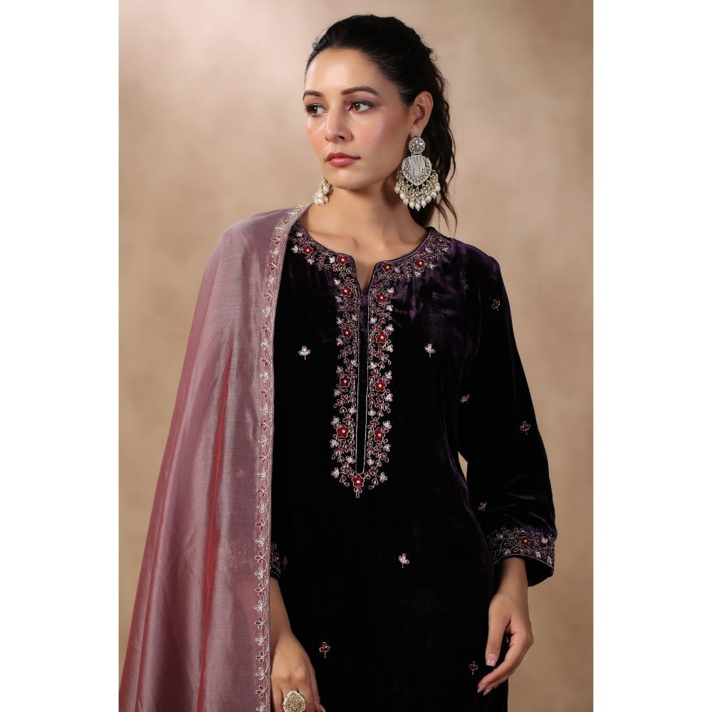 Palak Khandelwal Purple Embroidered Kurta with Pants and Dupatta (Set of 3)