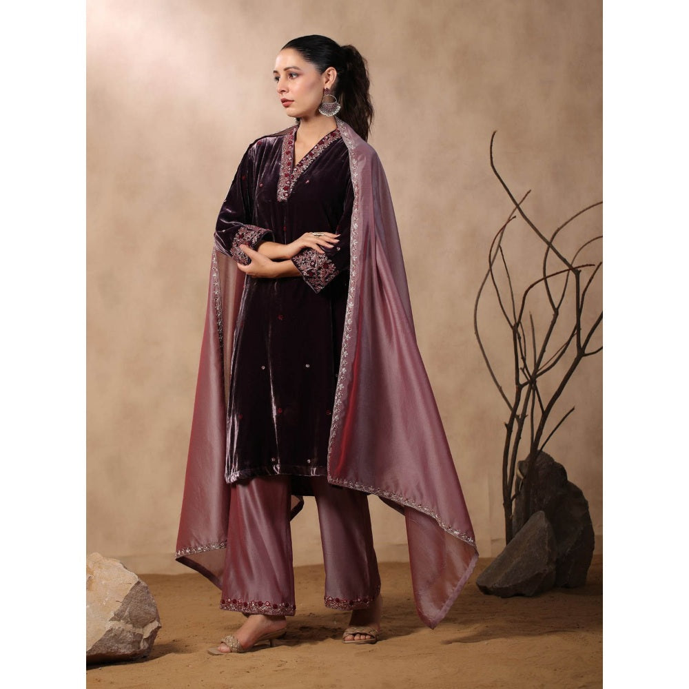 Palak Khandelwal Purple Kurta with Hand Embroidered Pants and Dupatta (Set of 3)