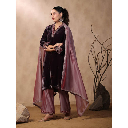 Palak Khandelwal Purple Kurta with Hand Embroidered Pants and Dupatta (Set of 3)