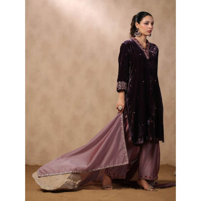 Palak Khandelwal Purple Kurta with Hand Embroidered Pants and Dupatta (Set of 3)