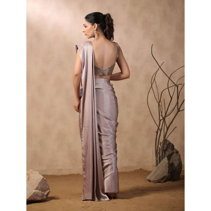 Palak Khandelwal Taupe Pre-Draped Saree with Stitched Blouse