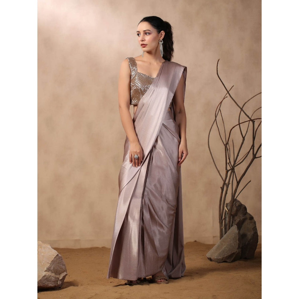 Palak Khandelwal Taupe Pre-Draped Saree with Stitched Blouse