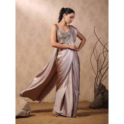 Palak Khandelwal Taupe Pre-Draped Saree with Stitched Blouse