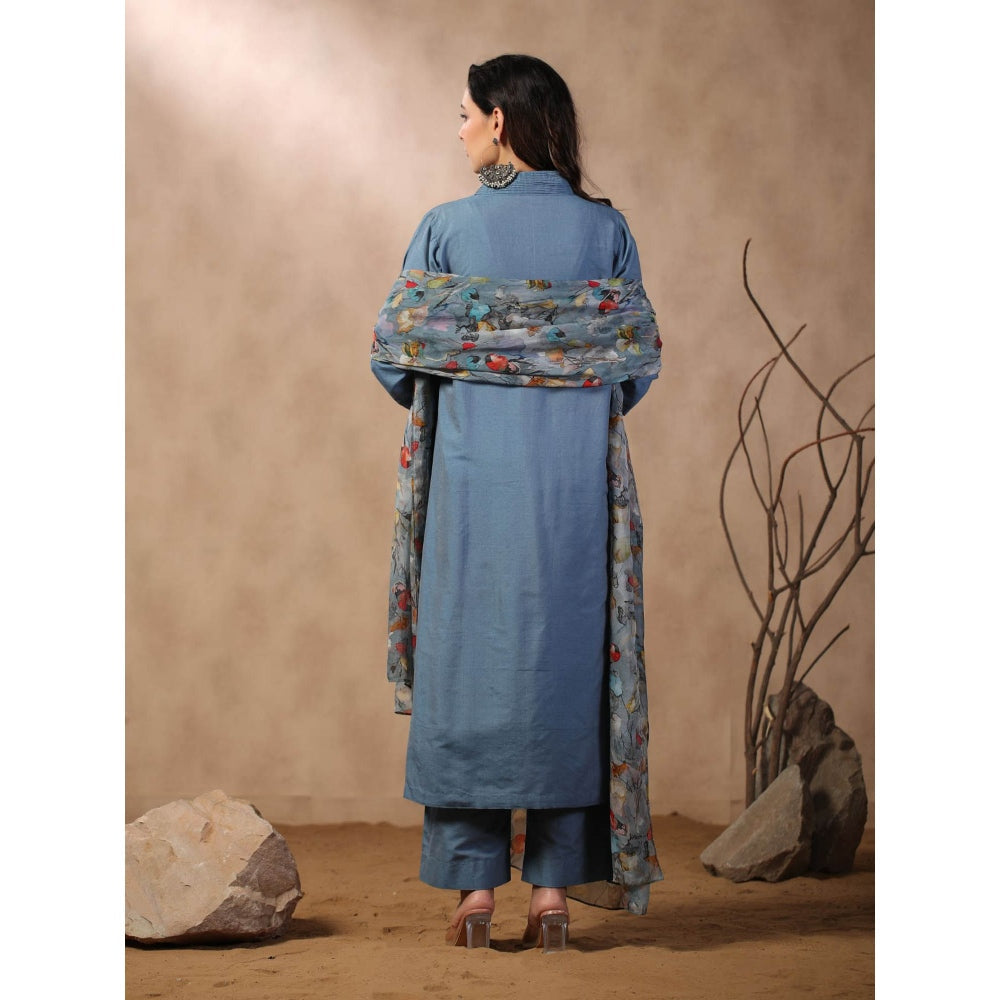 Palak Khandelwal Denim Blue Kurta Paired with Pants and Printed Dupatta (Set of 3)