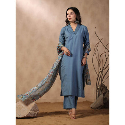 Palak Khandelwal Denim Blue Kurta Paired with Pants and Printed Dupatta (Set of 3)