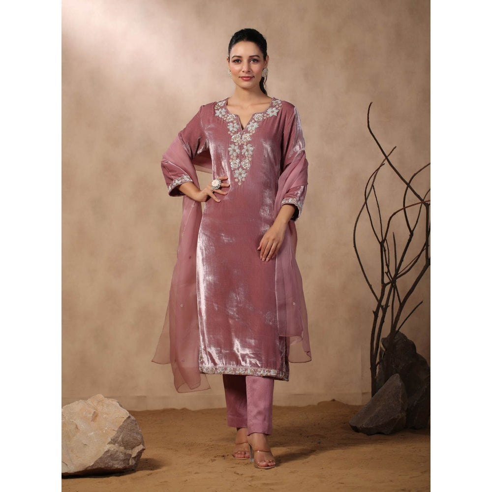 Palak Khandelwal Pink Velvet Kurta Paired with Pants and Dupatta (Set of 3)