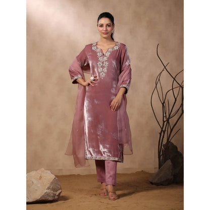 Palak Khandelwal Pink Velvet Kurta Paired with Pants and Dupatta (Set of 3)