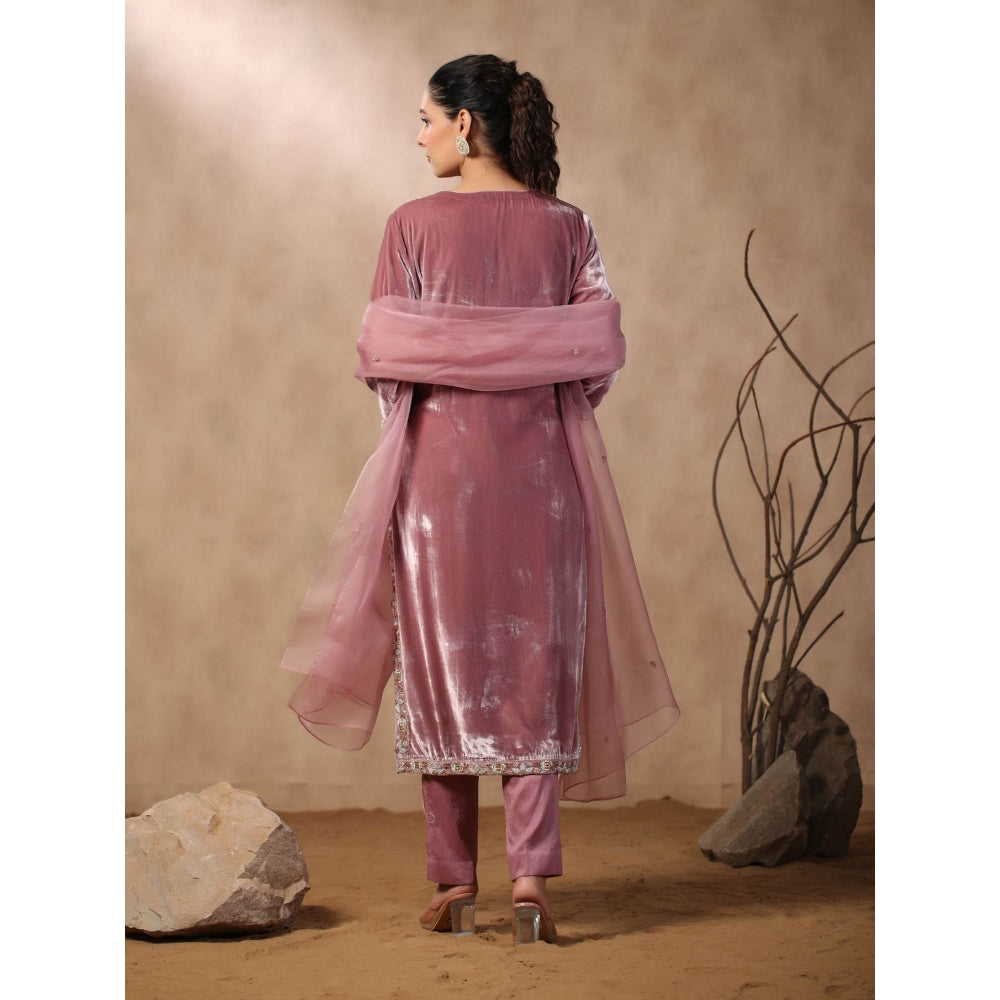 Palak Khandelwal Pink Velvet Kurta Paired with Pants and Dupatta (Set of 3)
