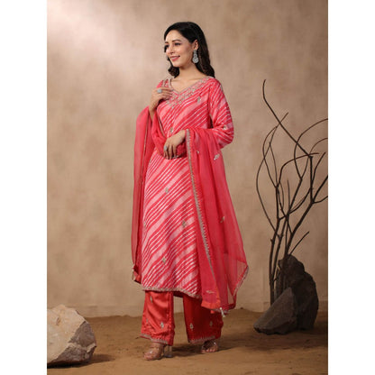 Palak Khandelwal Pink Leheriya Kurta with Pants and Dupatta (Set of 3)