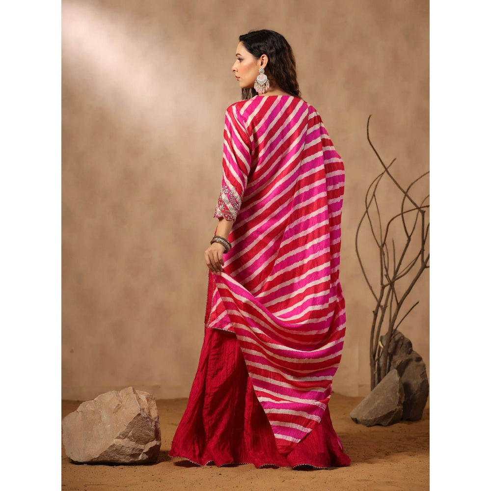 Palak Khandelwal Rani Pink Leheriya Kurta with Sharara and Dupatta (Set of 3)