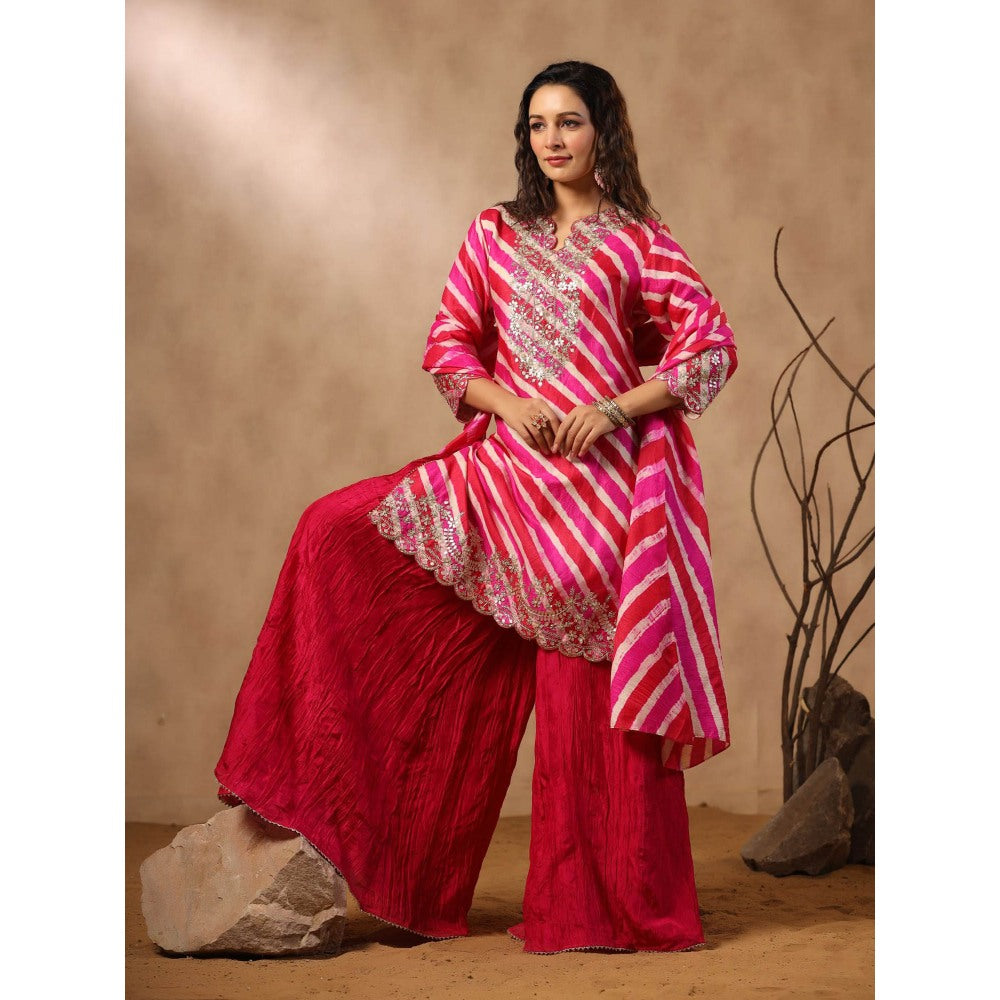 Palak Khandelwal Rani Pink Leheriya Kurta with Sharara and Dupatta (Set of 3)