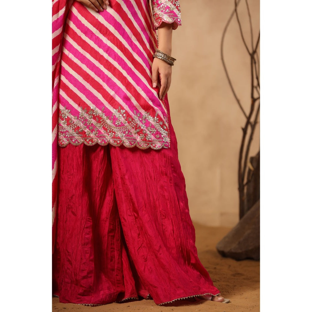 Palak Khandelwal Rani Pink Leheriya Kurta with Sharara and Dupatta (Set of 3)