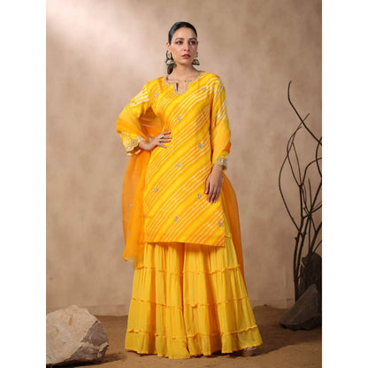 Palak Khandelwal Yellow Leheriya Kurta with Sharara and Dupatta (Set of 3)