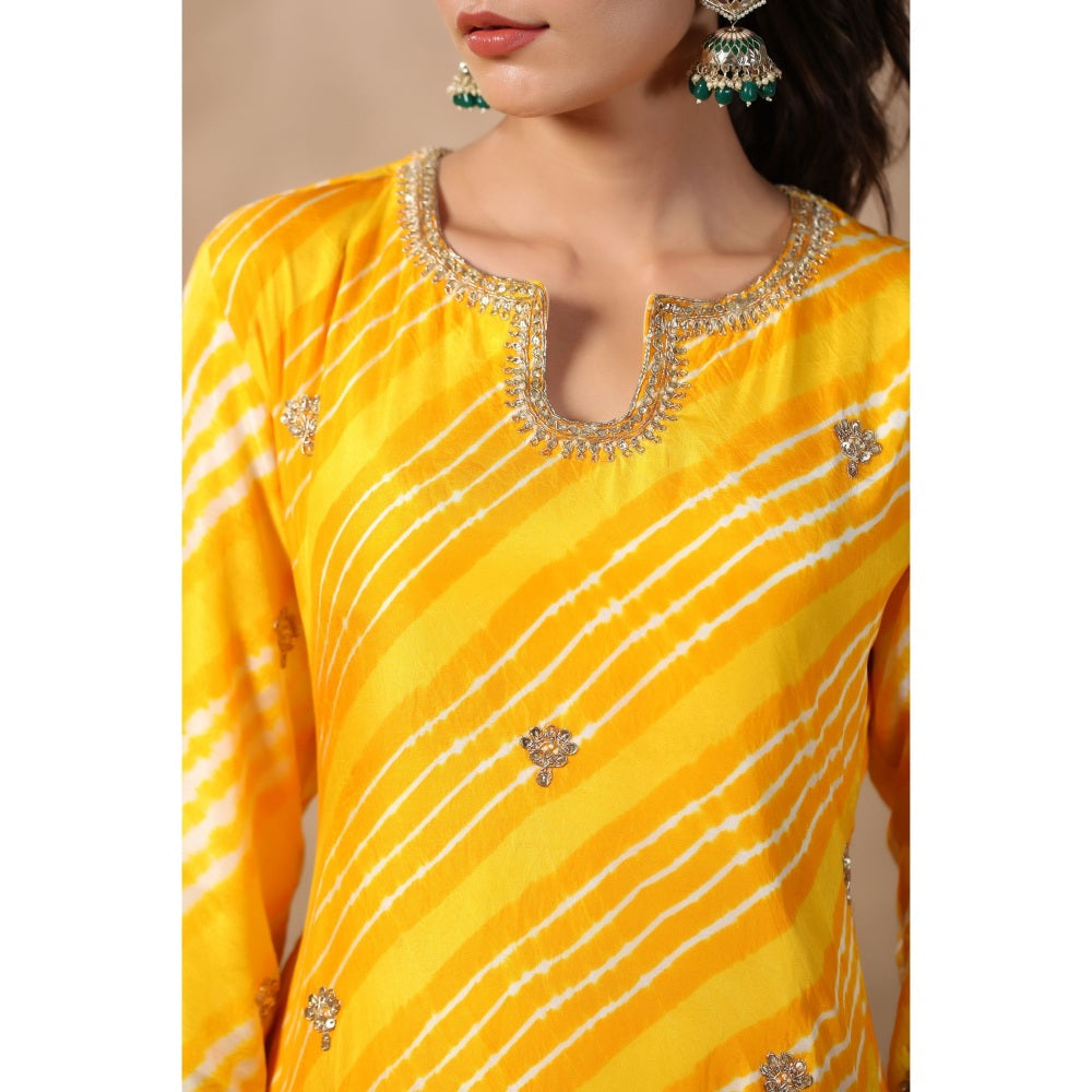 Palak Khandelwal Yellow Leheriya Kurta with Sharara and Dupatta (Set of 3)
