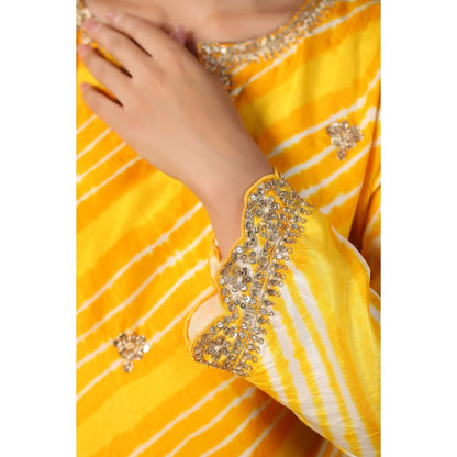 Palak Khandelwal Yellow Leheriya Kurta with Sharara and Dupatta (Set of 3)