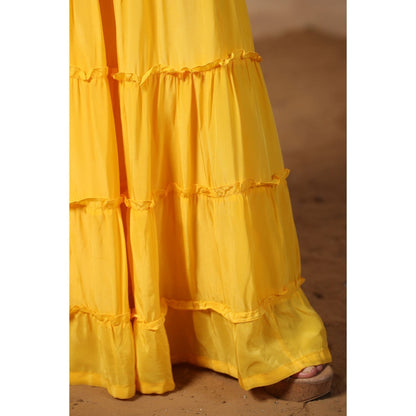 Palak Khandelwal Yellow Leheriya Kurta with Sharara and Dupatta (Set of 3)