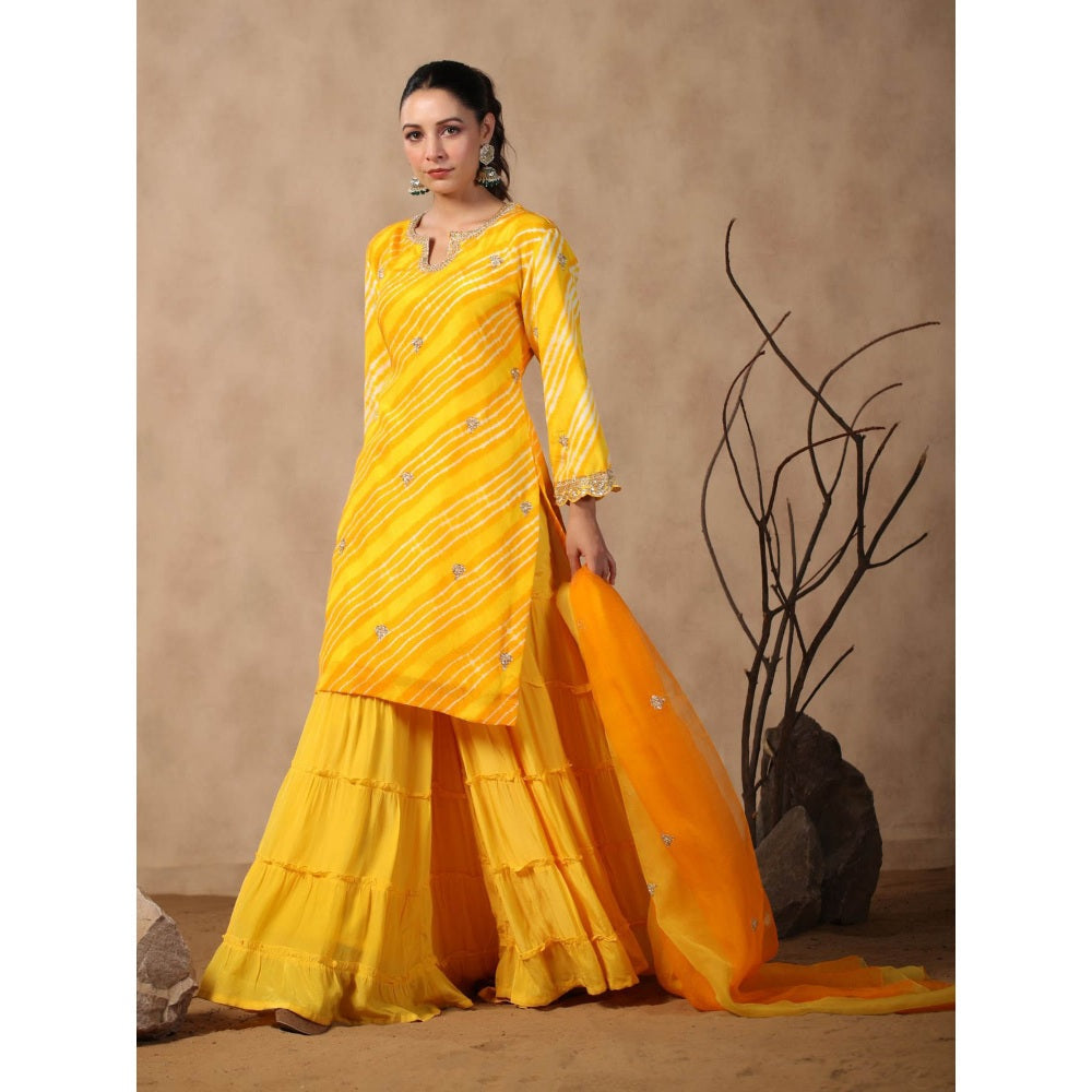 Palak Khandelwal Yellow Leheriya Kurta with Sharara and Dupatta (Set of 3)