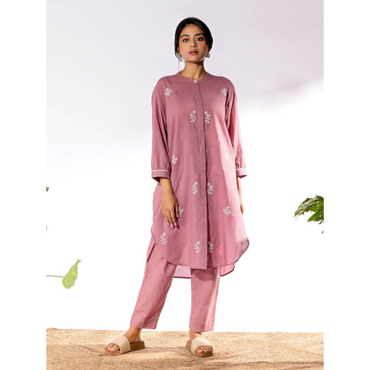 PANTS AND PAJAMAS Lilac Chikan Cotton Kurta