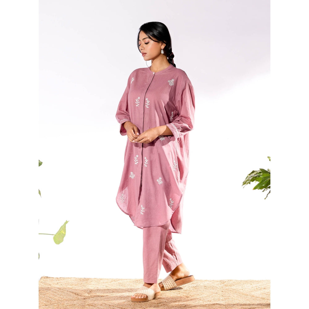 PANTS AND PAJAMAS Lilac Chikan Cotton Kurta