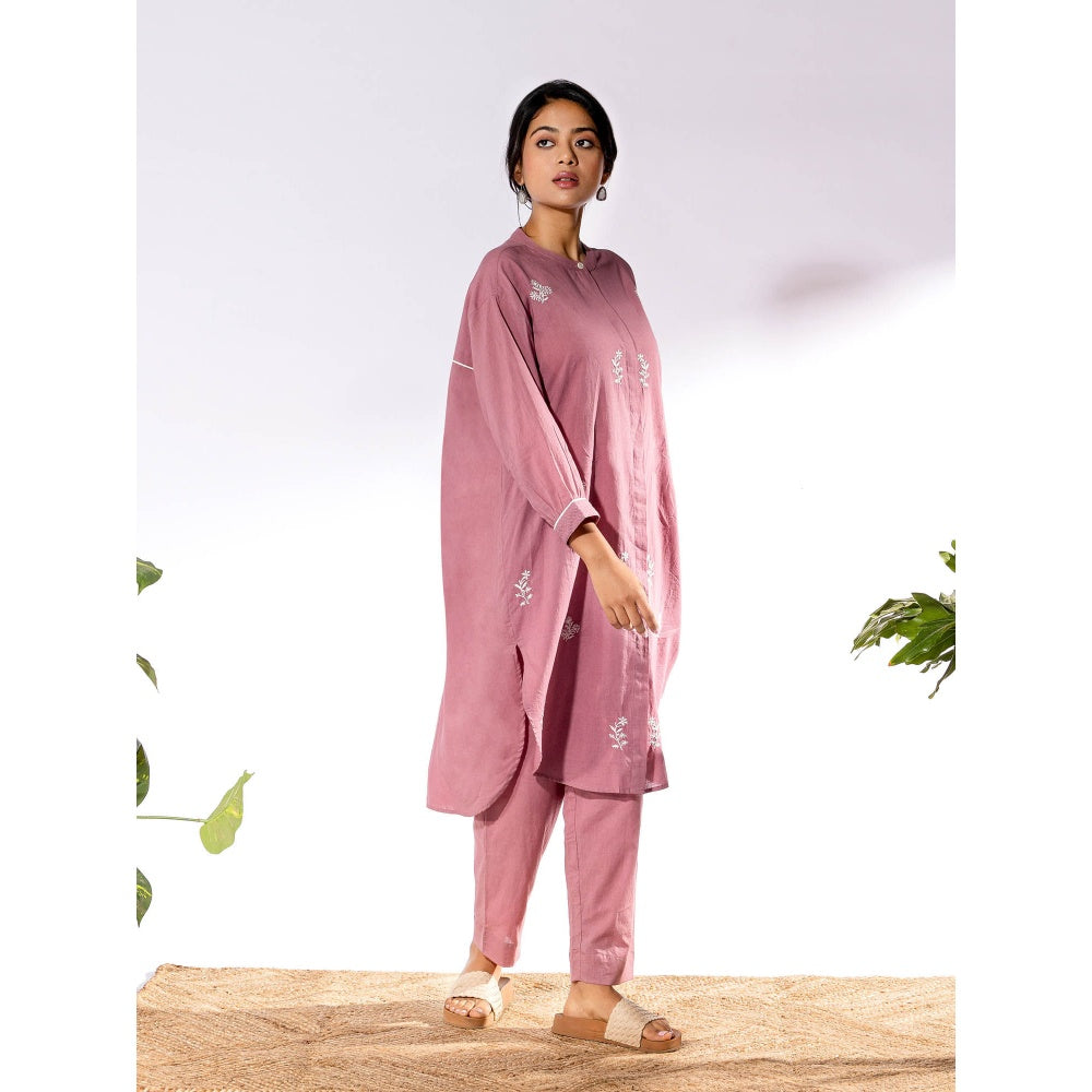 PANTS AND PAJAMAS Lilac Chikan Cotton Kurta