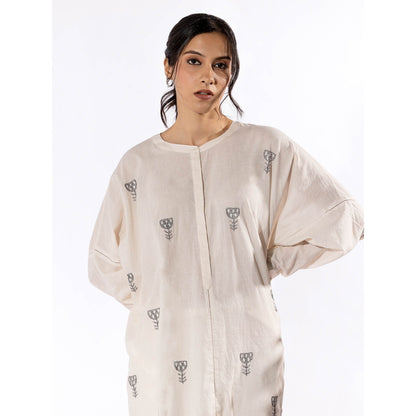 PANTS AND PAJAMAS Off White Chikan Cotton Kurta Shirt & Salwar (Set of 2)