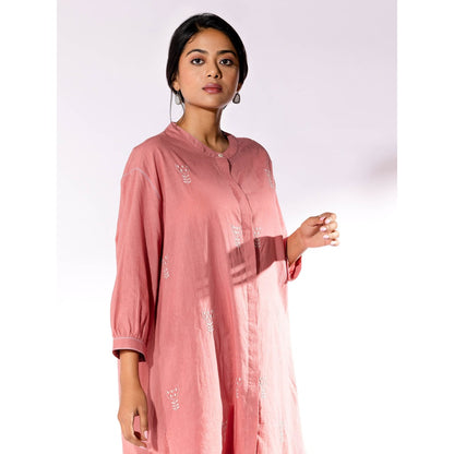 PANTS AND PAJAMAS Peach Chikan Cotton Kurta Shirt & Salwar (Set of 2)