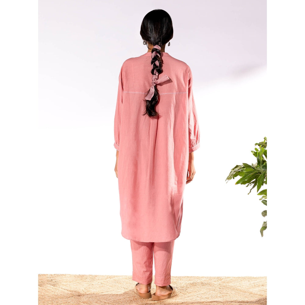 PANTS AND PAJAMAS Peach Chikan Cotton Kurta Shirt & Salwar (Set of 2)