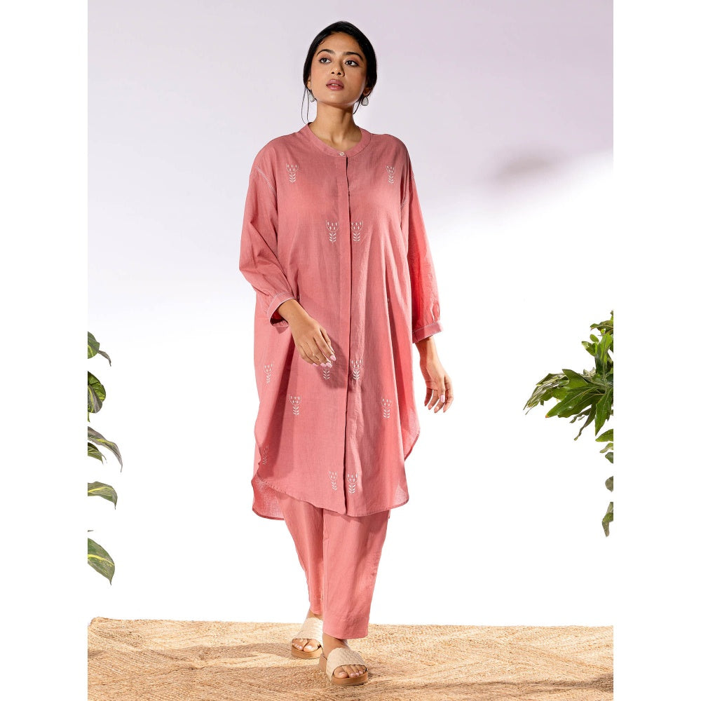 PANTS AND PAJAMAS Peach Chikan Cotton Kurta