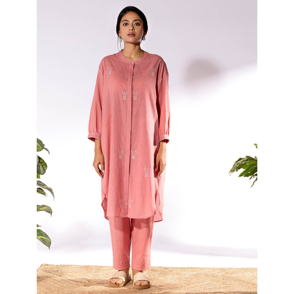 PANTS AND PAJAMAS Peach Chikan Cotton Kurta