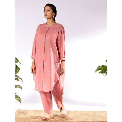 PANTS AND PAJAMAS Peach Chikan Cotton Kurta