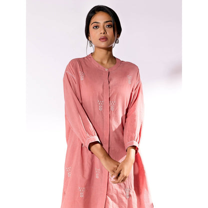PANTS AND PAJAMAS Peach Chikan Cotton Kurta