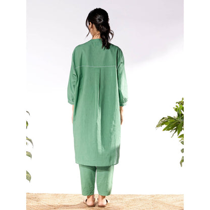 PANTS AND PAJAMAS Green Chikan Cotton Kurta