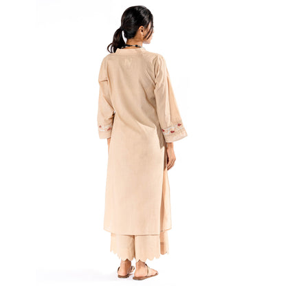 PANTS AND PAJAMAS Beige Chikan Cotton Kurta
