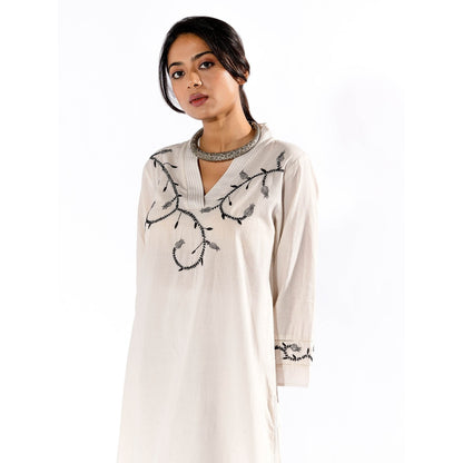 PANTS AND PAJAMAS White Chikan Cotton Kurta & Palazzo (Set of 2)