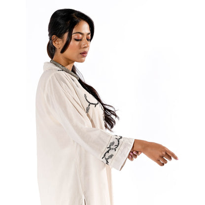 PANTS AND PAJAMAS White Chikan Cotton Kurta & Palazzo (Set of 2)