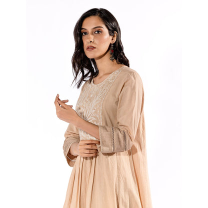PANTS AND PAJAMAS Beige Chikan Cotton Kurta & Palazzo (Set of 2)