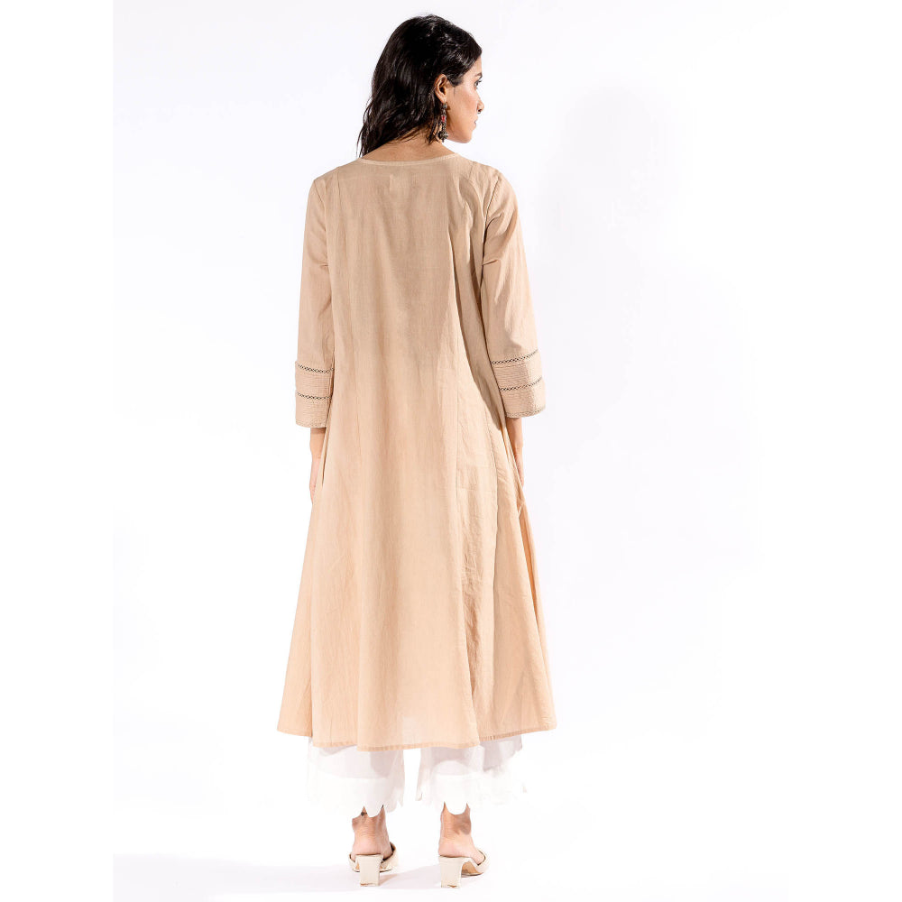 PANTS AND PAJAMAS Beige Chikan Cotton Kurta