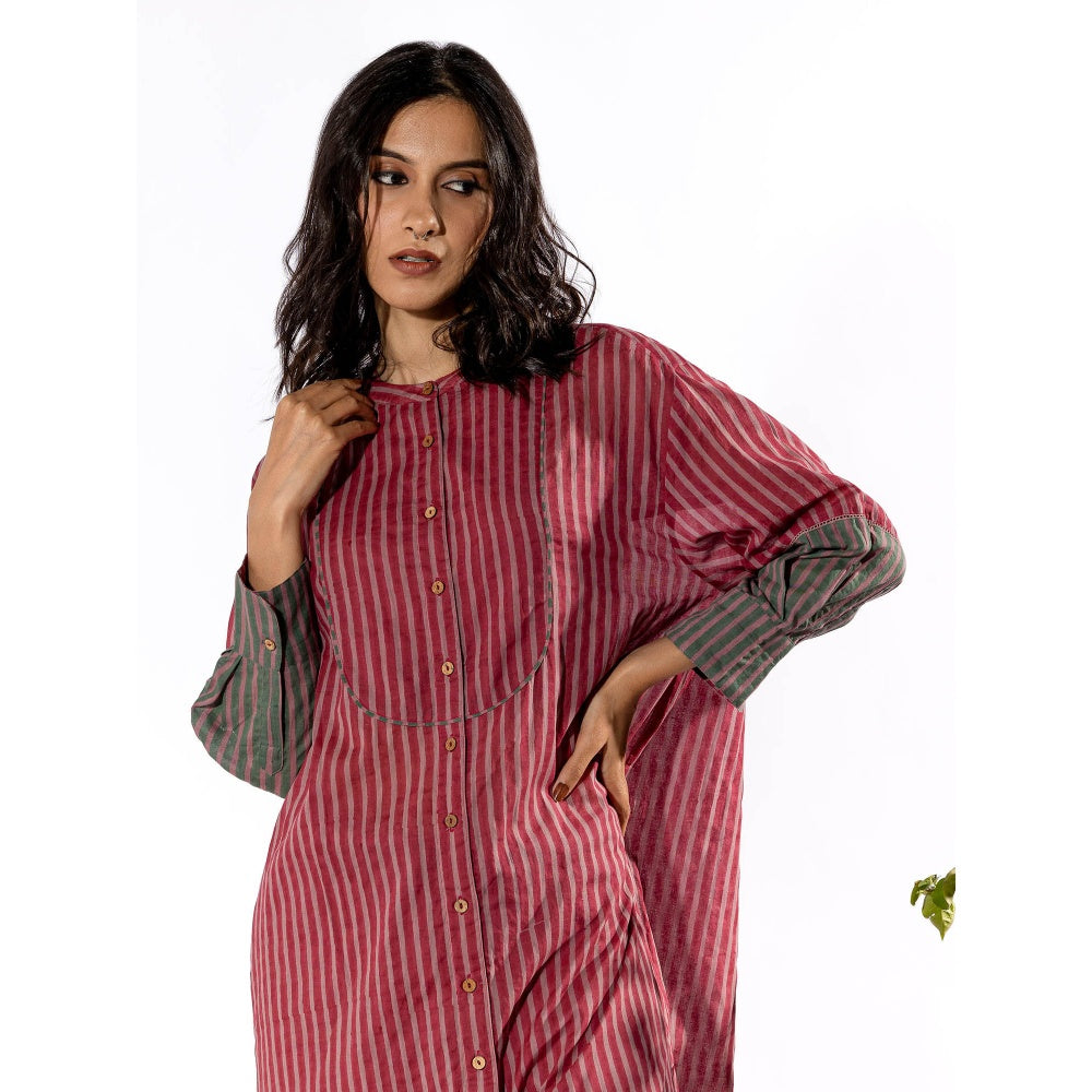 PANTS AND PAJAMAS Red & Lilac Cotton Kurta & Pant (Set of 2)