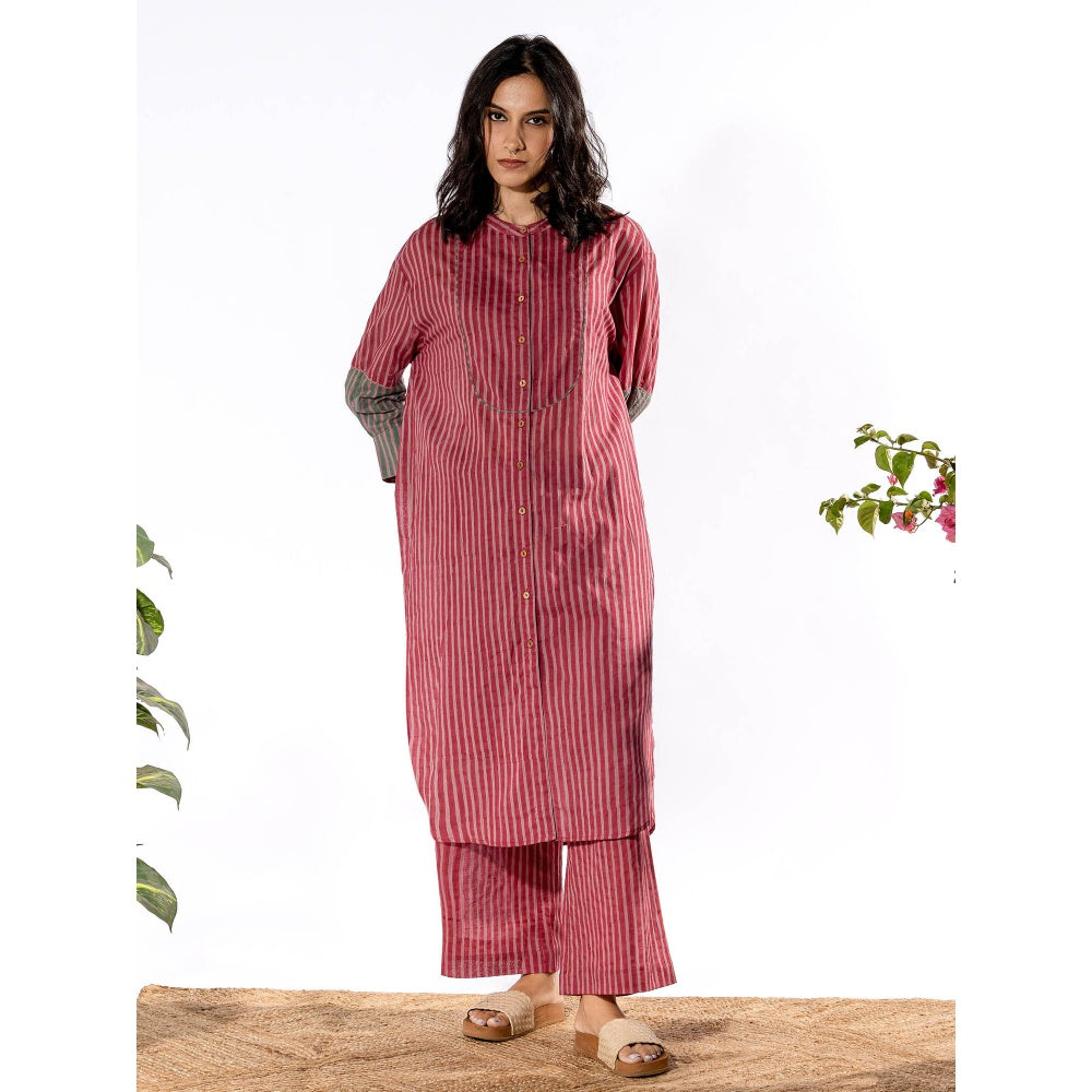 PANTS AND PAJAMAS Red & Lilac Cotton Kurta